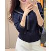 College style contrasting color navy collar knitted sweater women's autumn new temperament thin shawl lapel sweater tide