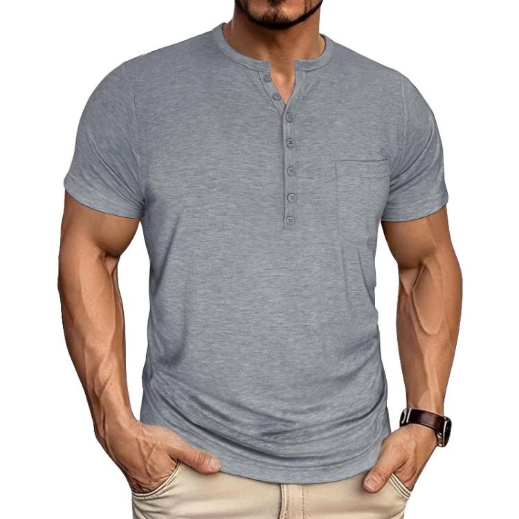 Men Short Sleeve Henley Neck T Shirt with Button Pocket Stretchy Casual Summer Basic Top for Everyday Wear