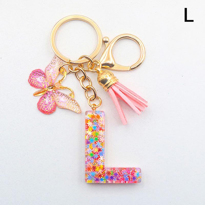 A-Z 26 Letter Pendant Keychain Tassel Butterfly Charms Keyrings Women Bag Ornaments Car Keychain Pendant