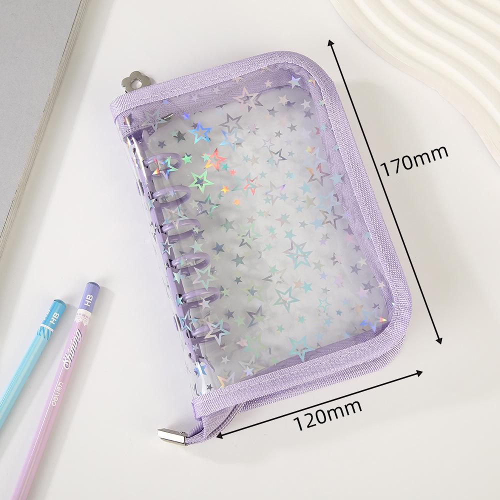 A7 Glitter Laser Star Zipper Binder Photo Card Collection Book Postcard Organizer Diary Notebook School Stationery