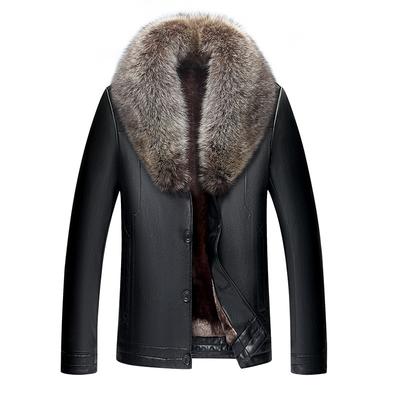 Winter New Fur Integrated Men's Coat Genuine Leather Clothes Short Leather Jacket Detachable Big Fur Collar Trendy Men's Coat