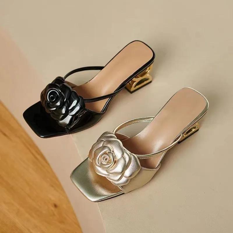 Scarpe da Donna Nuove Estive Taglie Grandi 34-42 Moda Fiori Nero Beige Oro Vestito Festa Matrimonio Sandali da Donna Scarpe