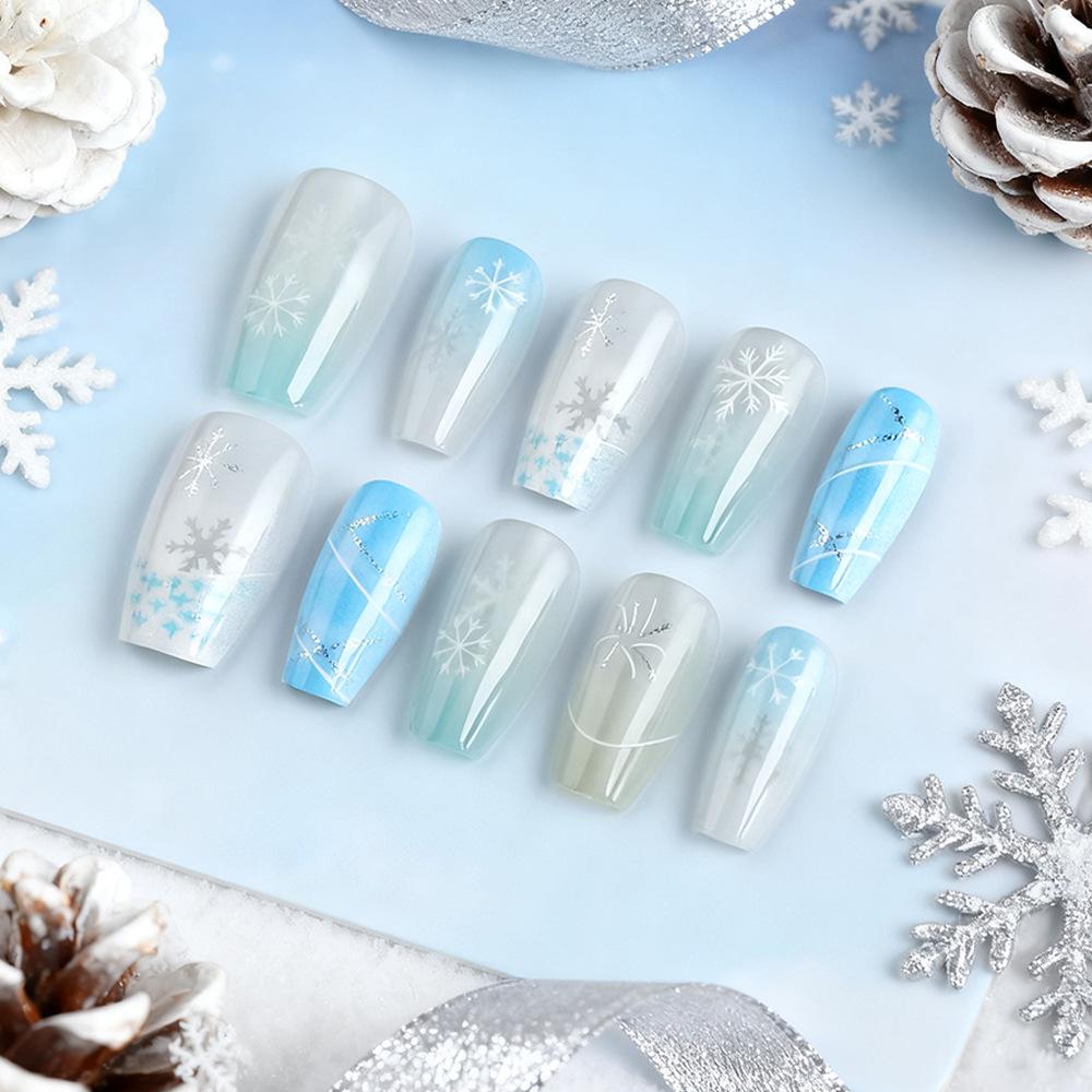 Blue & White Snowflake Cat Eye Press-On Nails - 30-Piece Detachable Set