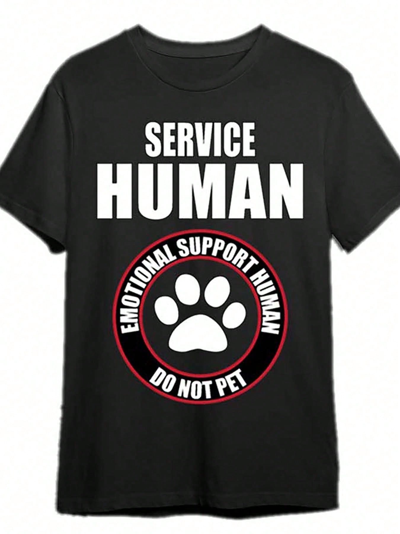 Funny Service Human Emotional Support Humor TShirt for Men Casual Short Sleeve Graphic Tee with Paw Print Design S
