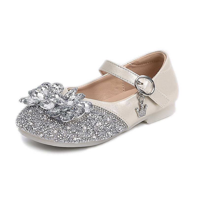 Girls Mary Jane Rhinestone Princess Shoes Crystal Bow Sparkle Glitter Flat Shoes Kids Wedding Birthday Party Dress Shoes