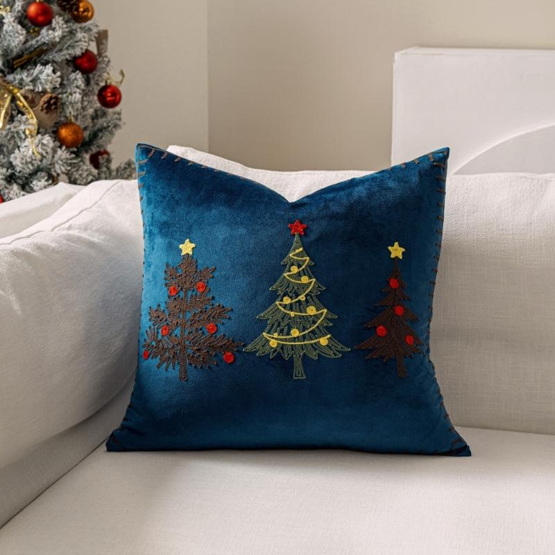Festive Plush Pillowcase Christmas Tree Design Throw Pillow Cover Short Plush Component For Sofa Bed Decoration