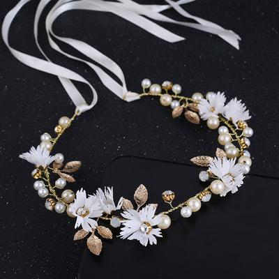 Bridal Red/Gold Color Flower Ribbon Hairband Women Headpiece Tiara Wedding