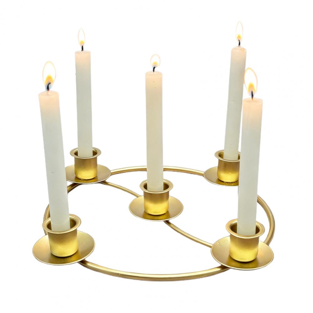 Metal Candle Holder Gold Metal Advent Wreath Candle Holder for 4/5 Taper Candles Christmas Candle Ring Windowsill Candles Holder