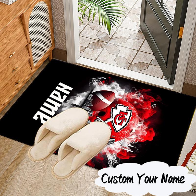 Custom Name Kansas Chiefs Helmet Rug for Living Room, Game Rooms, Office, Bedroom, Floor Mat Playful Design, fan gifts Christmas decor