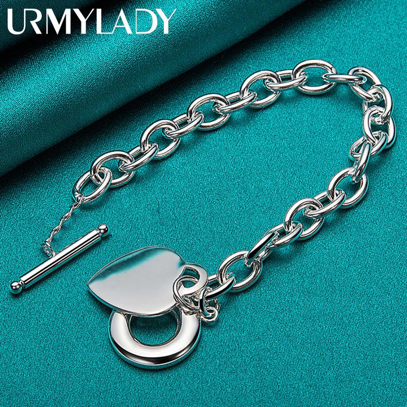 925 Sterling Silver Heart Brand Bracelet For Women Wedding Party OT Chain Fashion Jewelry