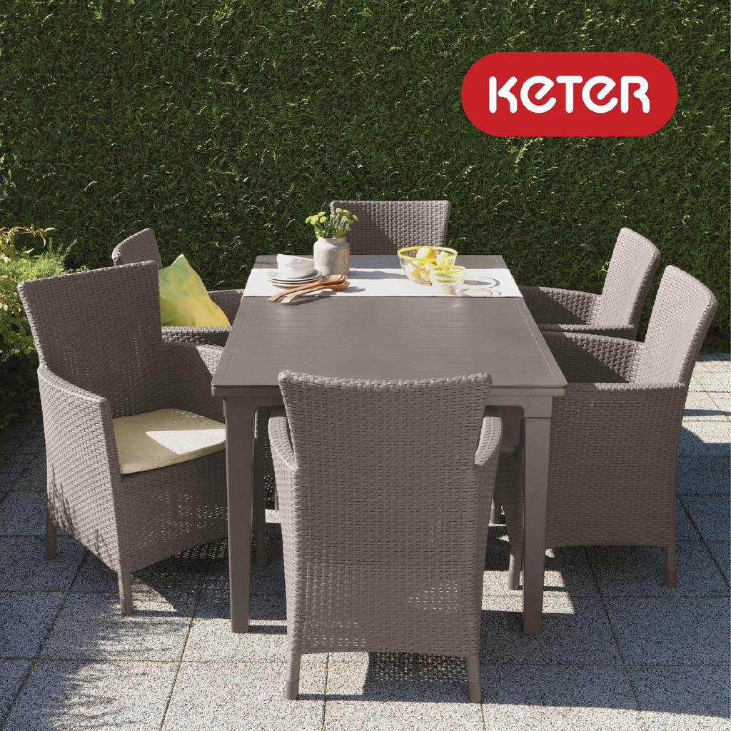 Stuhl Sessel Gartenstuhl für Balkon Terrasse Bequem Allibert + Kissen Beige