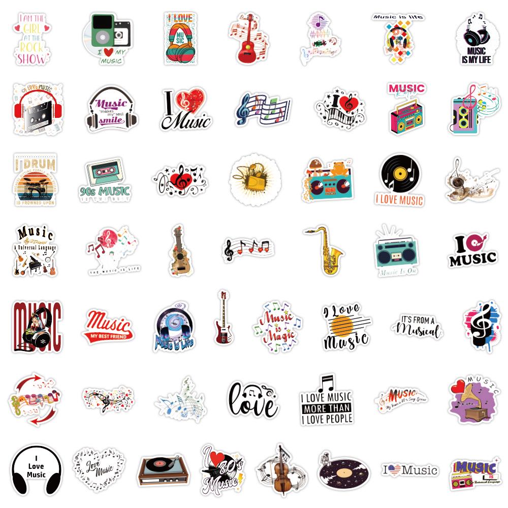 100 Cross-Border Music Cartoon Graffiti Stickers for Suitcases & Guitars - Waterproof & Trendy
