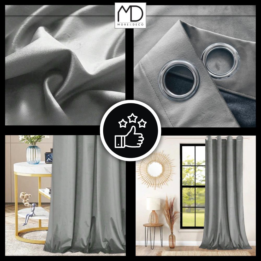 Blackout Curtain 250X140 With Eyelets, Grey Velvet, Thick