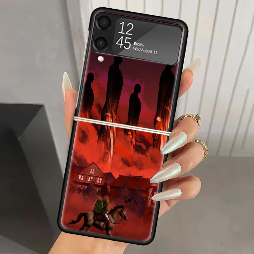 Attack Anime Hard PC Phone Case For Samsung Galaxy Z Flip 7 6 5 4 3 Black ZFlip7 ZFlip6 Flip5 Flip4 Flip3 5G Print Cover Galaxy