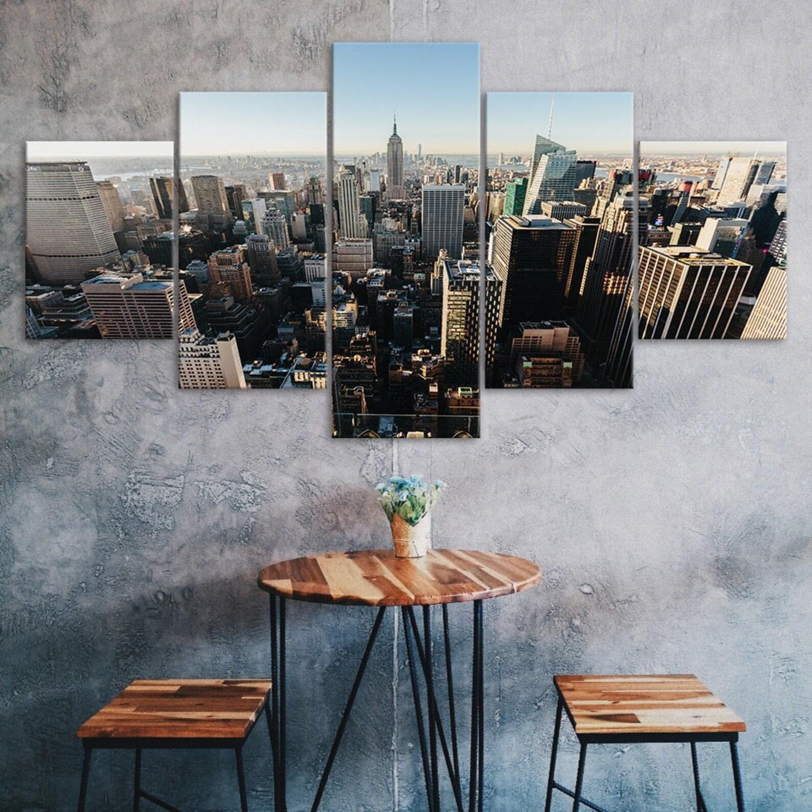 

New York Skyline Empire State Building Skyline 5 Piece Five Panel Wall Canvas Print Modern Art Poster Picture Home Decor Gift For Him Her 20X35 20X45 20X55CM