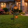 Trick or Treat Outdoor Hofakzente Halloween Solar-Gartenstecker-Licht, Schwarze Katze Kürbis auf Halbmond mit leuchtenden Spießen für Wege