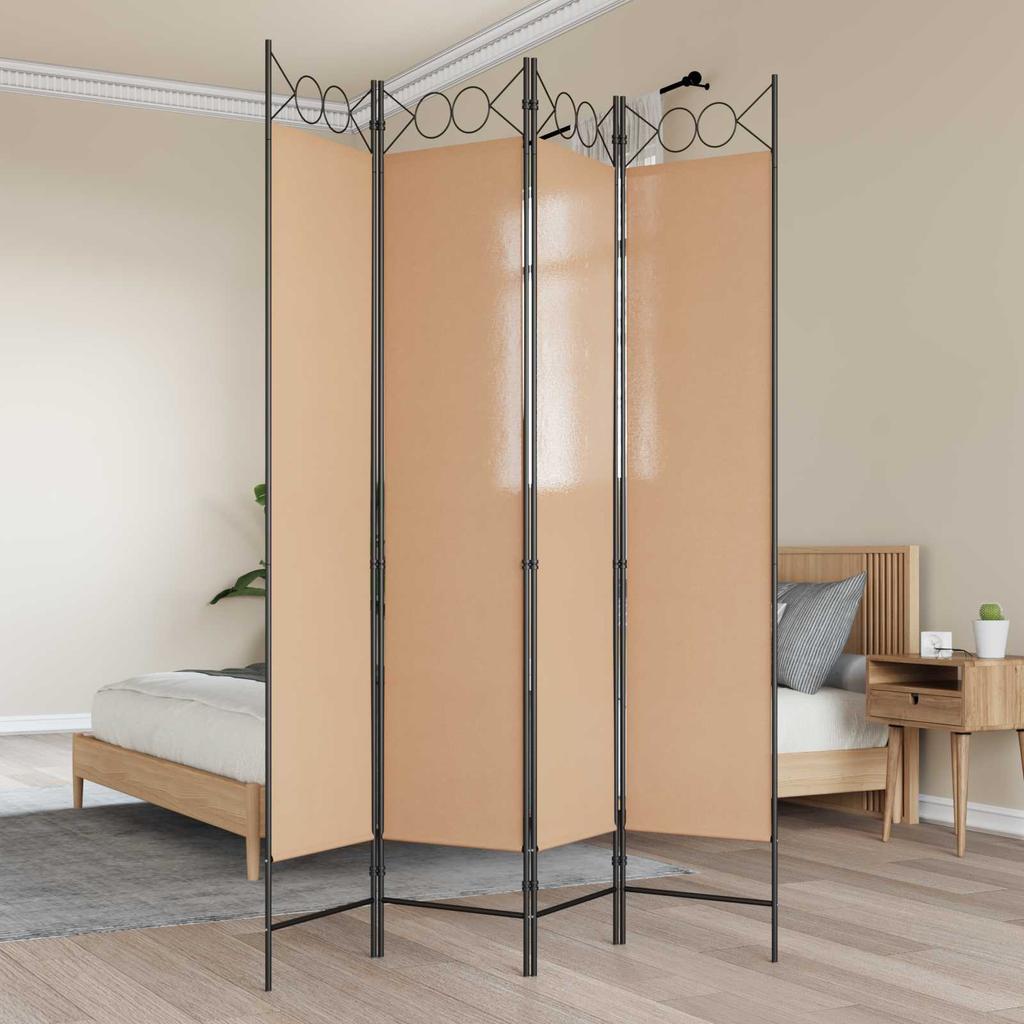 4 Panel Room Divider Beige 160 X 200 Cm Fabric