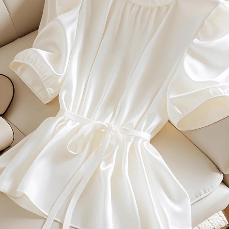 La Chapelle Women's Elegant Satin White Shirt