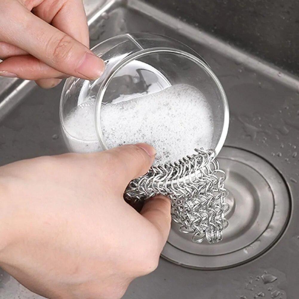 Stainless Steel Cast Iron Cleaner Chain Mail Scrubber Brush Pan Net Home Cookware Kitchen Tool Clean Accessories