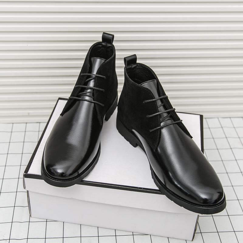 

Модные кожаные ботинки с высоким голенищем Бренд Удобные и мягкие Мужские лоскутные ботильоны Деловые Повседневные Мужские кожаные ботинки 46