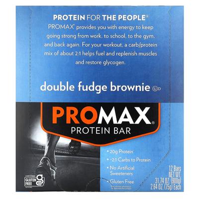 Promax Protein Bar, Double Fudge Brownie, 12 Bars, 75G (2.64Oz) Each
