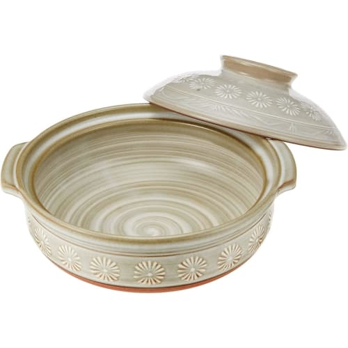 [Authentic] Banko Ware Ginpou Earthenware Pot (Deep Pot) No. 8, Serves 2-3, Hana Mishima Design, Direct Heat Compatible, Heat Retention, Made in Japan