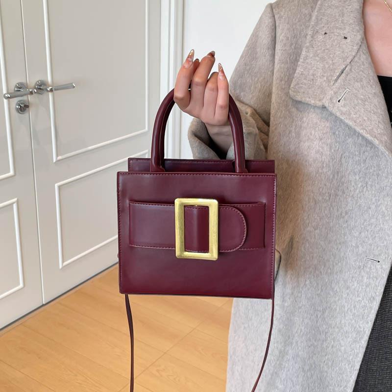 Women Retro Fashion Solid Color Small Square Shoulder Crossbody Handbag