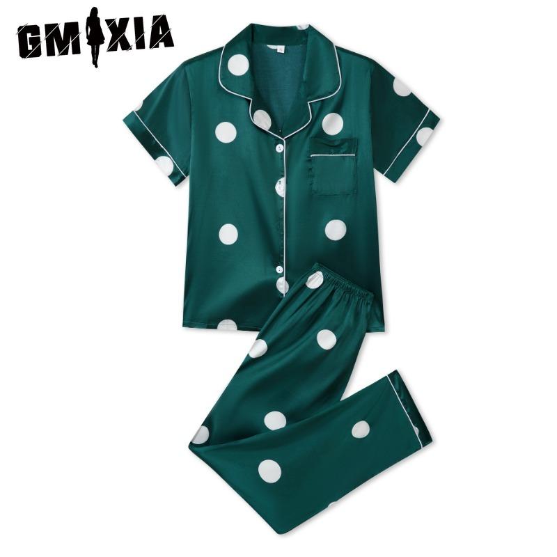 

GMXIA Women s Elegant Luxury Loungewear Two Piece Short Sleeve Long Pants Pajama Set S