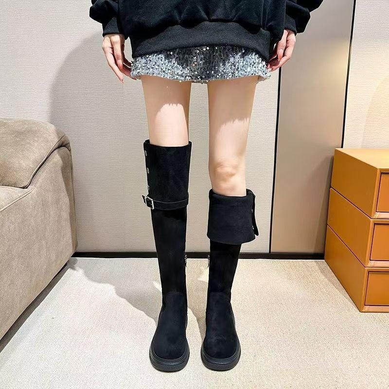 2025 New High-heeled Over-the-knee Boots Women's Thick-soled Small Men Heightened Knight Boots Thick-legged Big Tube Circumference Fat Mm Widened