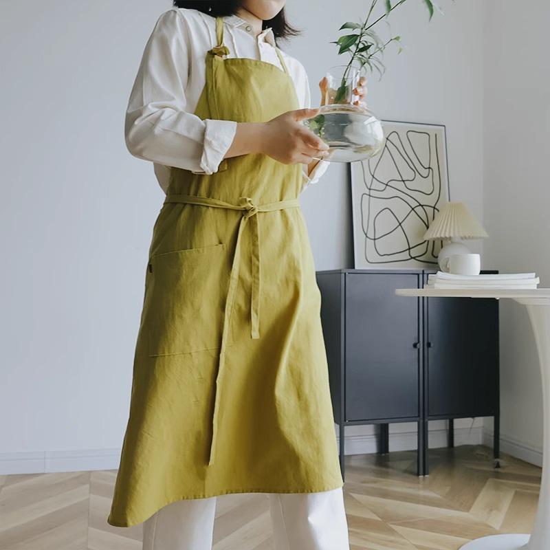 Hot-selling Cotton and Linen Apron Thin Breathable Large Size Sleeveless Solid Color Home Kitchen Overalls