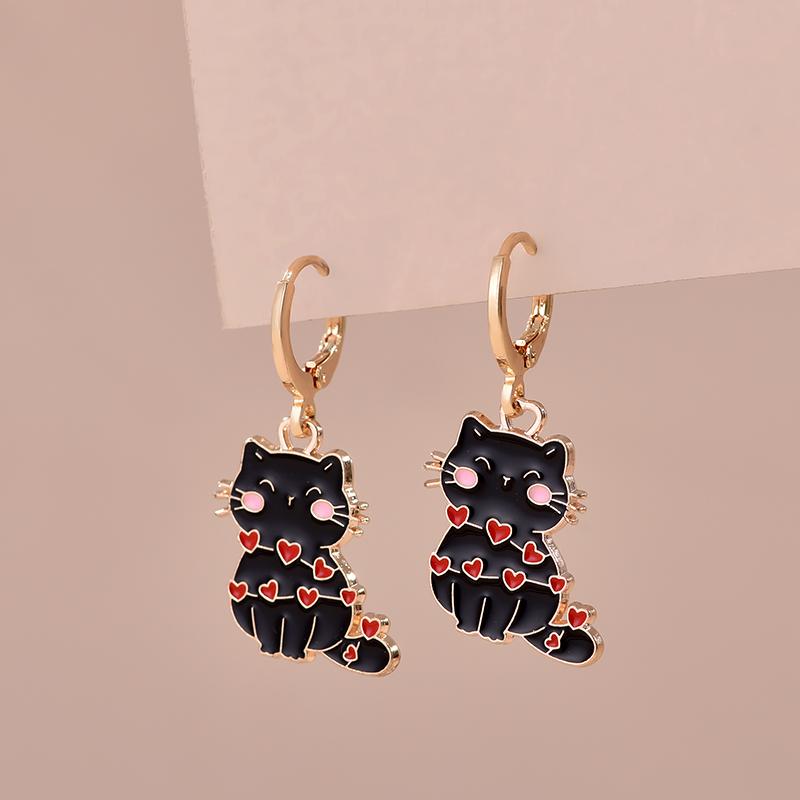 Colorful Aesthetic Animal Cat Rabbit Koi Dragon Earrings For Women Girls Enameled Delicate Gold Color Hoop Earrings Jewelry Gift