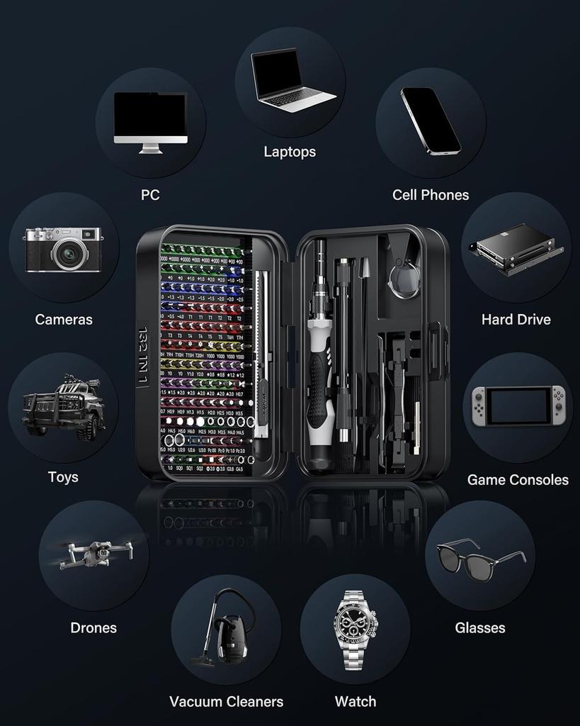 132 w 1 Zestaw Wkrętaków Precyzyjnych Wielofunkcyjne Ręczne Narzędzie Naprawcze z 108 Magnetycznymi Bitami do Wkrętarki do iPhone'a Aparatu Zegarka Laptopa