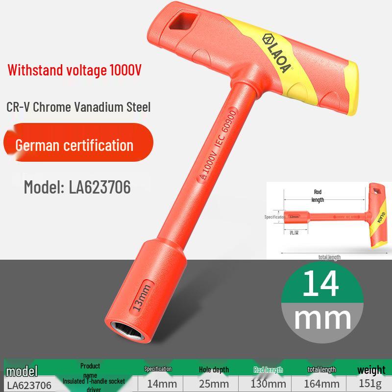 High Voltage Insulated T-Handle Socket Wrench for EV Maintenance