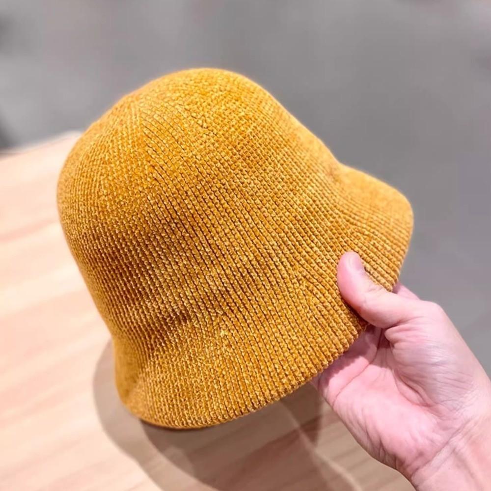 Chenille Women Panama Cap Solid Color Bucket Hat Elegant Knitted Fisherman Hat  Streetwear