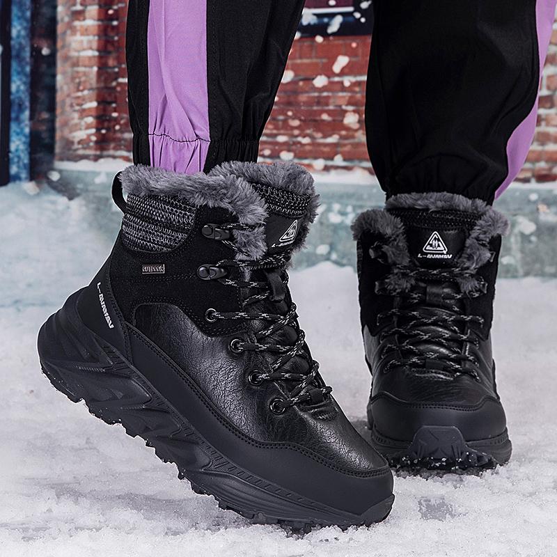 TUINANLE Tênis Masculinos de Cano Alto Impermeáveis de Algodão Sapatos Femininos com Forro Quente de Veludo para Uso Externo no Inverno