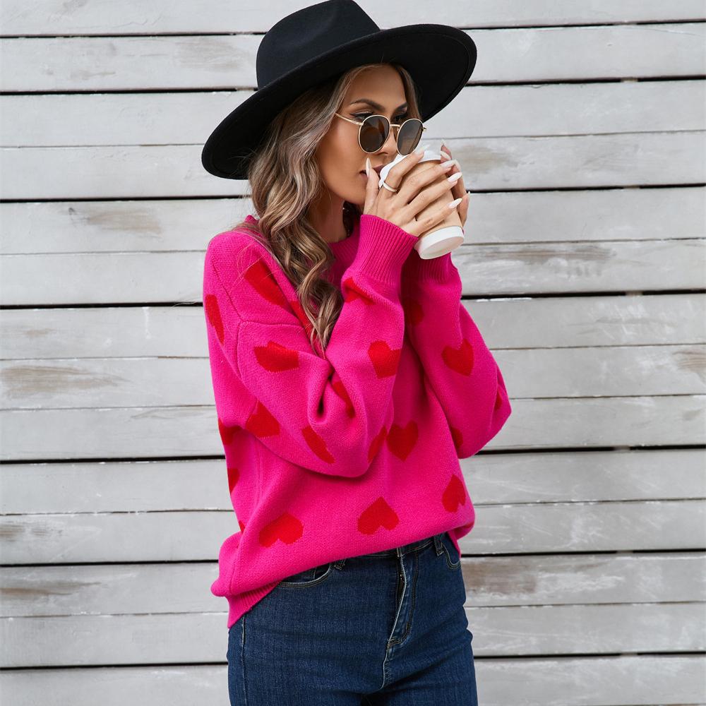 2025 Herbst und Winter Liebespullover Niedlicher Rundhals-Pullover Übergröße Pfirsichherz-Pullover