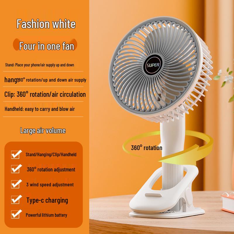 Portable USB Rechargeable Multi-functional Clip Fan - Desktop, Wall-Mount, and Handheld Modes for Dorm