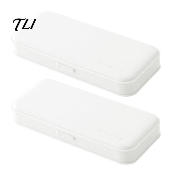Compact Writing Instrument Holder 2Pcs Simple Pencil Case for Students, Plastic Slim Design Stationery Storage with Multiple Compartments, Lightweight