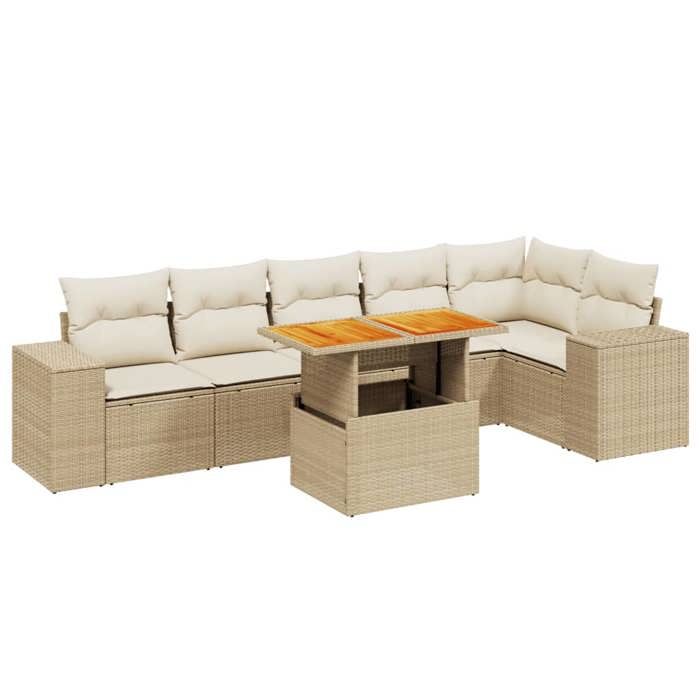VidaXL Salon de Jardin avec Coussins 7 pcs, Canapés de Terrasse, Ensemble de Meubles de Patio, Mobilier d'Extérieur, Beige 3272647