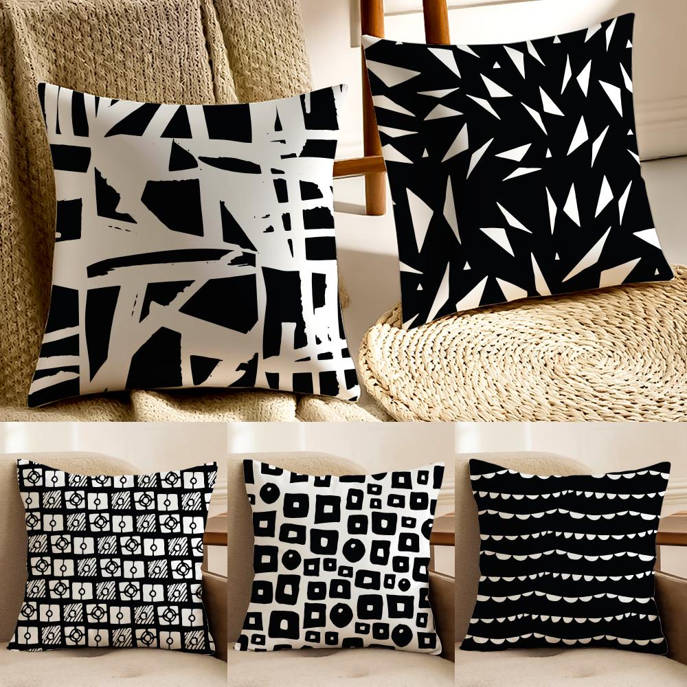 Black And White Abstract Print Cushion Cover Pillowcase Antidustmite Living Room Sofa Decor Cushion Room