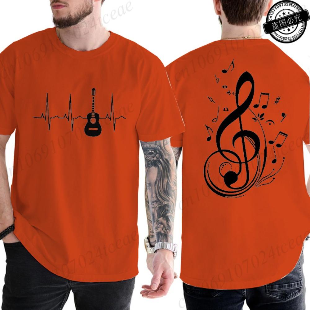 Men Women Music Notes Print T-Shirt Summer Casual Streetwear Round Neck Short Sleeve Tee