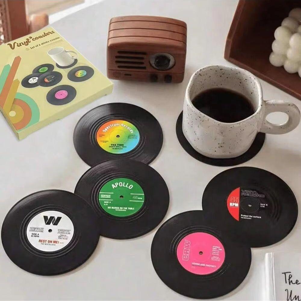 6 adet Retro Vinil Plak Bardak Altlığı Kaymaz Kahve Bardak Altlığı Isıya Dayanıklı Müzik İçecek Kupa Matı Masa Amerikan Servisi Dekor