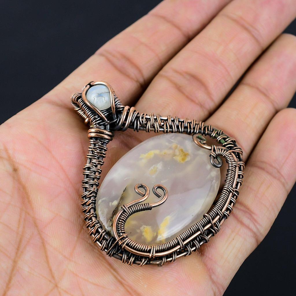 Tiger Dendrite Gemstone Pure Copper Wire Wrapped Handmade Pendant Jewelry