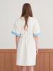 L By L White Color Block Short Sleeve Cotton Belted Dress