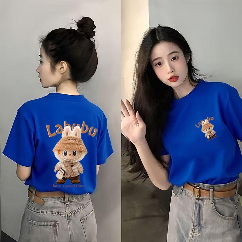 

Женская футболка с 3D-принтом Labubu, летняя, с коротким рукавом, оверсайз, повседневная, удобные топы M