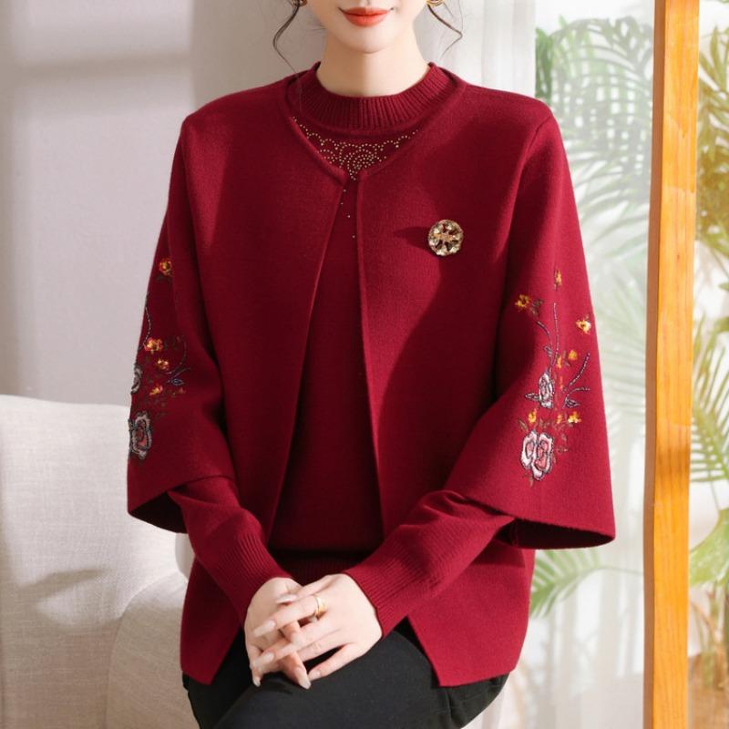 Autumn and Winter Mother Sweater Women's Knitted Sweater Medium and Old Lady Top Set Mother-in-law Dress