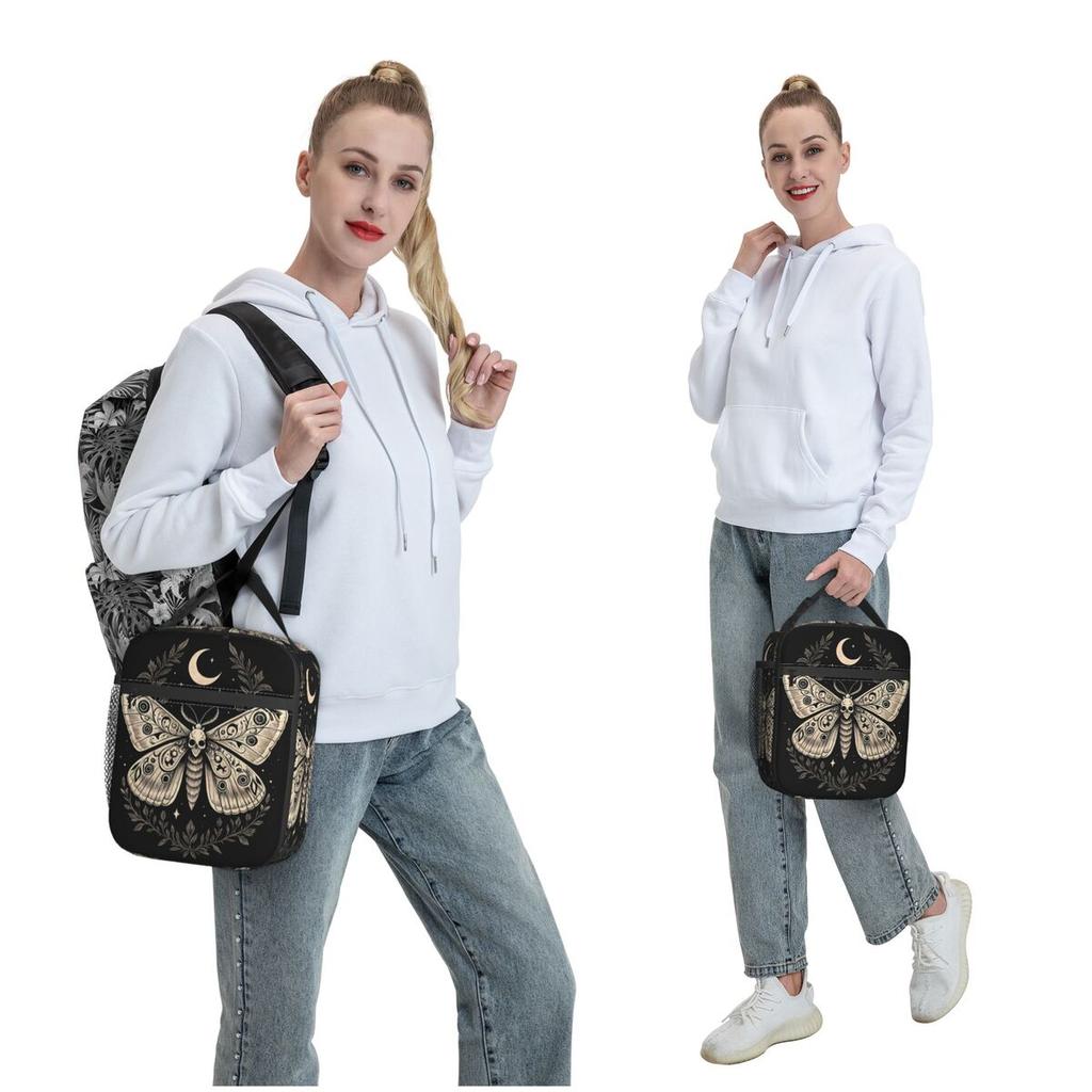 Donkere Botanische Mot Gotische Insecten Kunst Geïsoleerde Lunchtas voor Vrouwen Kinderen Lekvrije Voedseldozen Thermische Lunchbox Tote