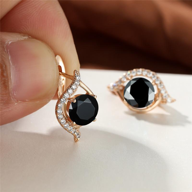 Purple Crystal Round Stone Earrings Trendy Multicolor Zircon Hoop Earrings Vintage Gold Color Wedding Earrings For Women Jewelry
