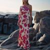 European Crescent 2026 Women's One-Shoulder Satin Dress In New Rose Print - Elegant and Long