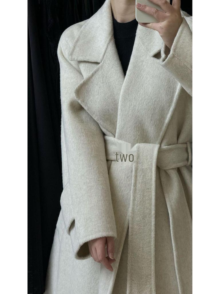 Women's Extra Long Double-Faced Wool Coat with Suit Collar - Elegant and Versatile Design